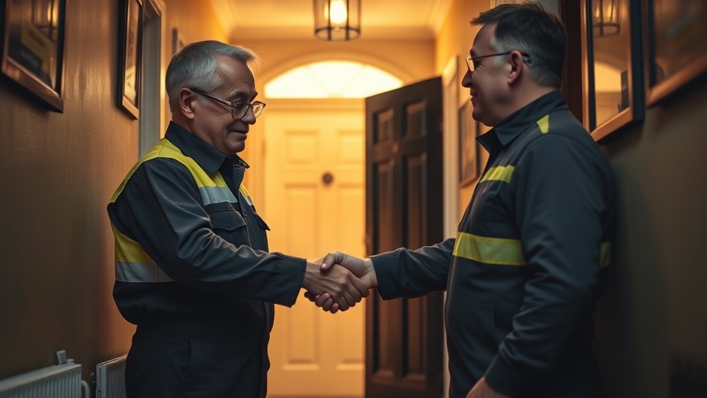 Engineer shaking hands with a Sutton homeowner after locating their leak