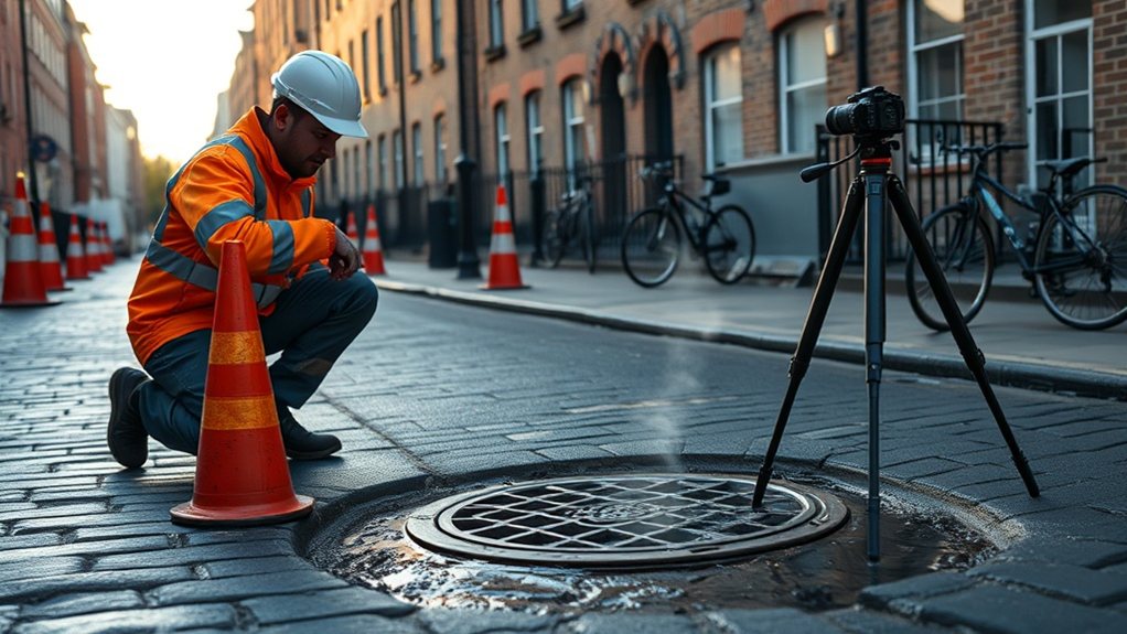 Engineer carrying out water mains leak detection in Sutton